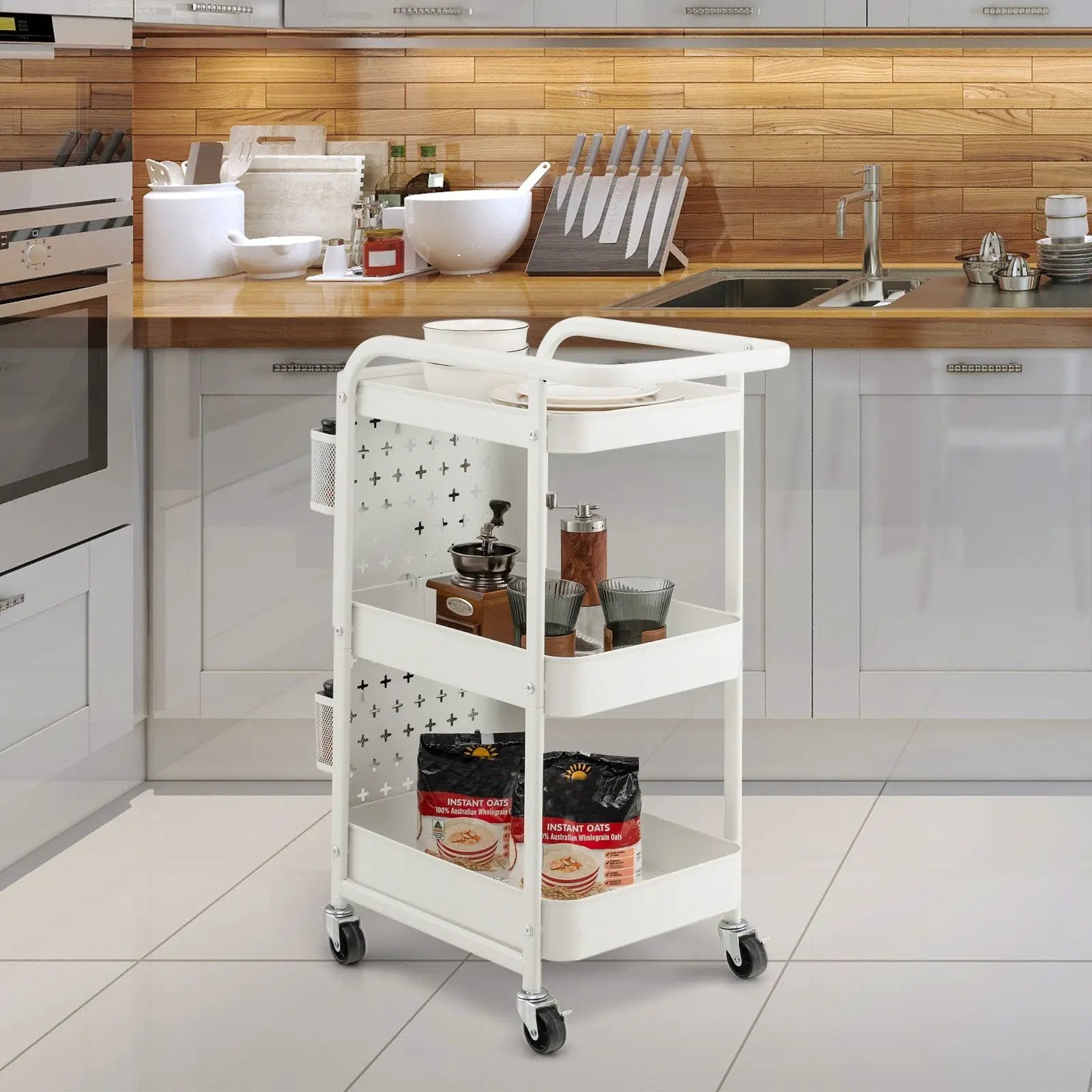 3-Tier Utility Storage Cart with DIY Pegboard Baskets by DirectDeals