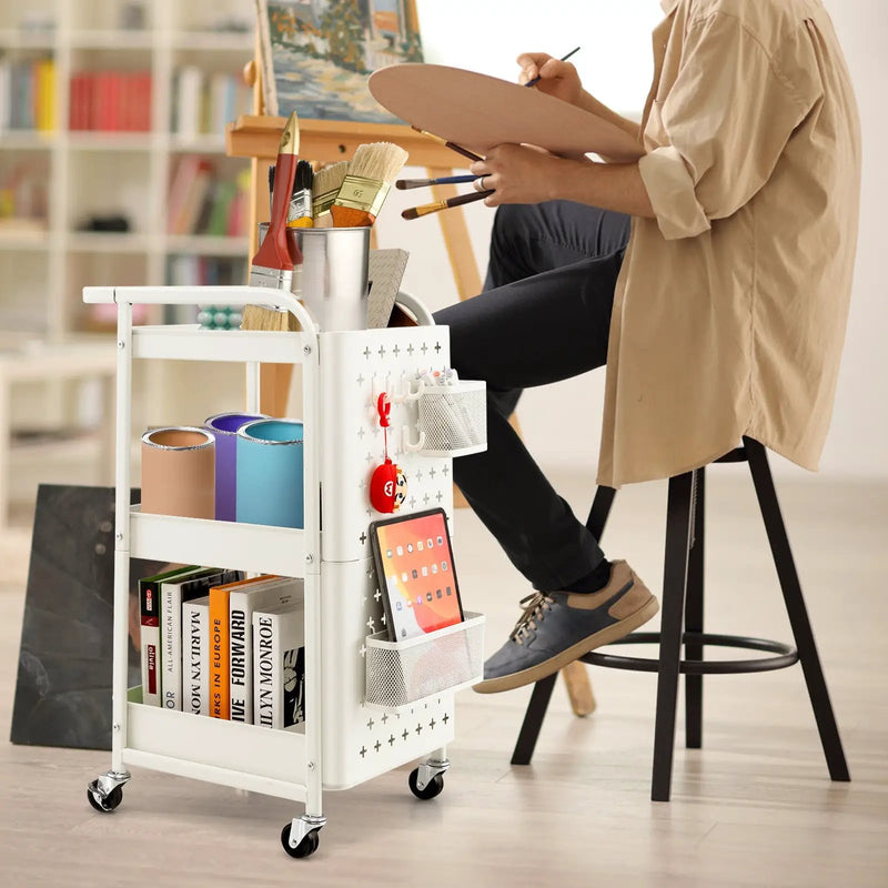 3-Tier Utility Storage Cart with DIY Pegboard Baskets by DirectDeals