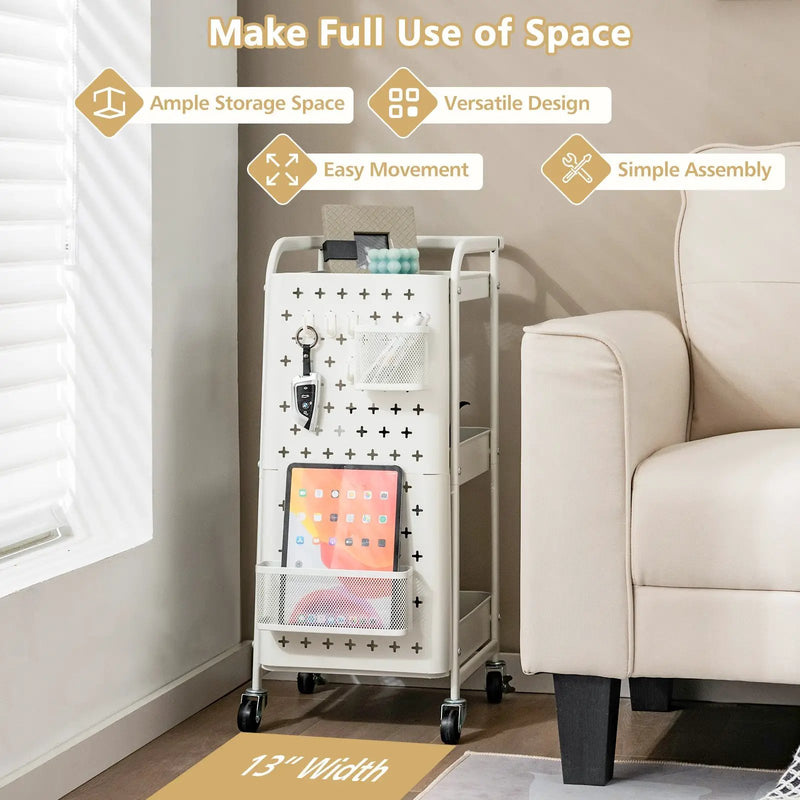 3-Tier Utility Storage Cart with DIY Pegboard Baskets by DirectDeals