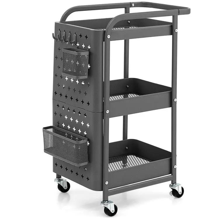 3-Tier Utility Storage Cart with DIY Pegboard Baskets by DirectDeals