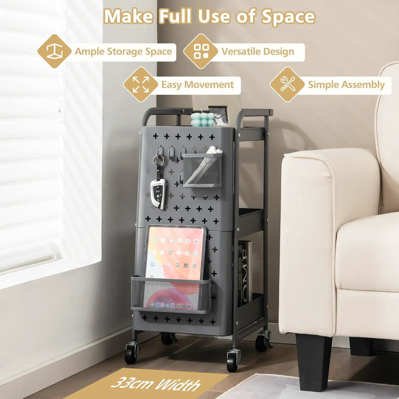 3-Tier Utility Storage Cart with DIY Pegboard Baskets by DirectDeals