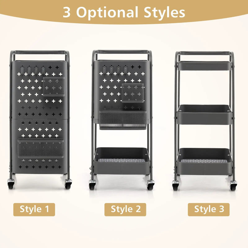 3-Tier Utility Storage Cart with DIY Pegboard Baskets by DirectDeals