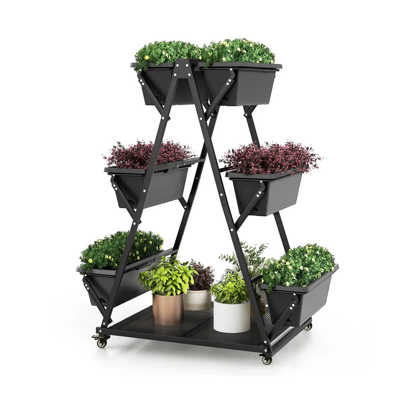 3-Tier Vertical Raised Garden Bed with 4 Wheels and 6 Container Boxes-Black by DirectDeals