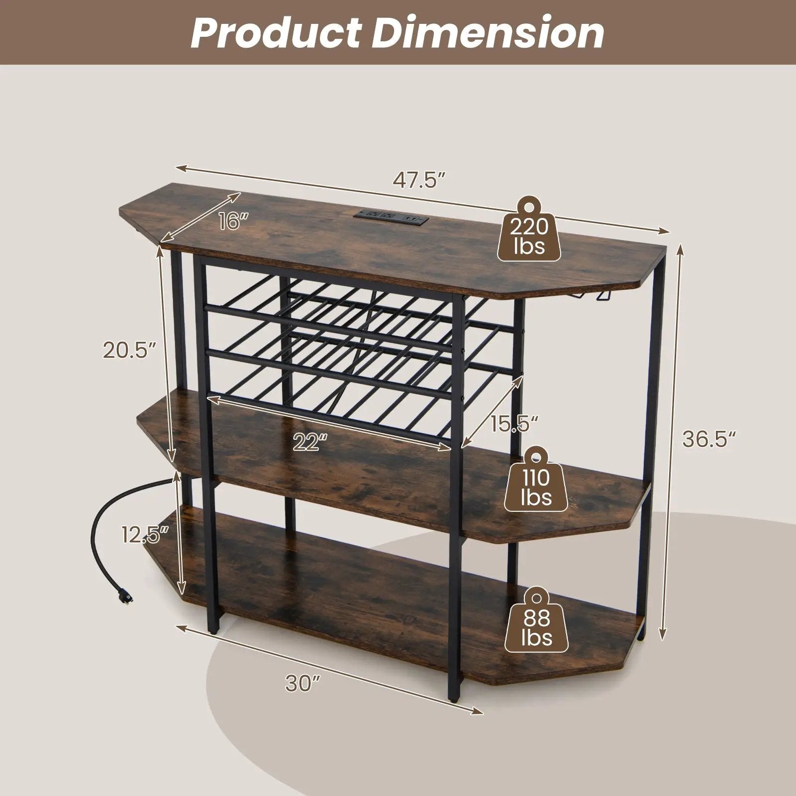 3-Tier Wine Bar Cabinet with Storage Shelves by DirectDeals