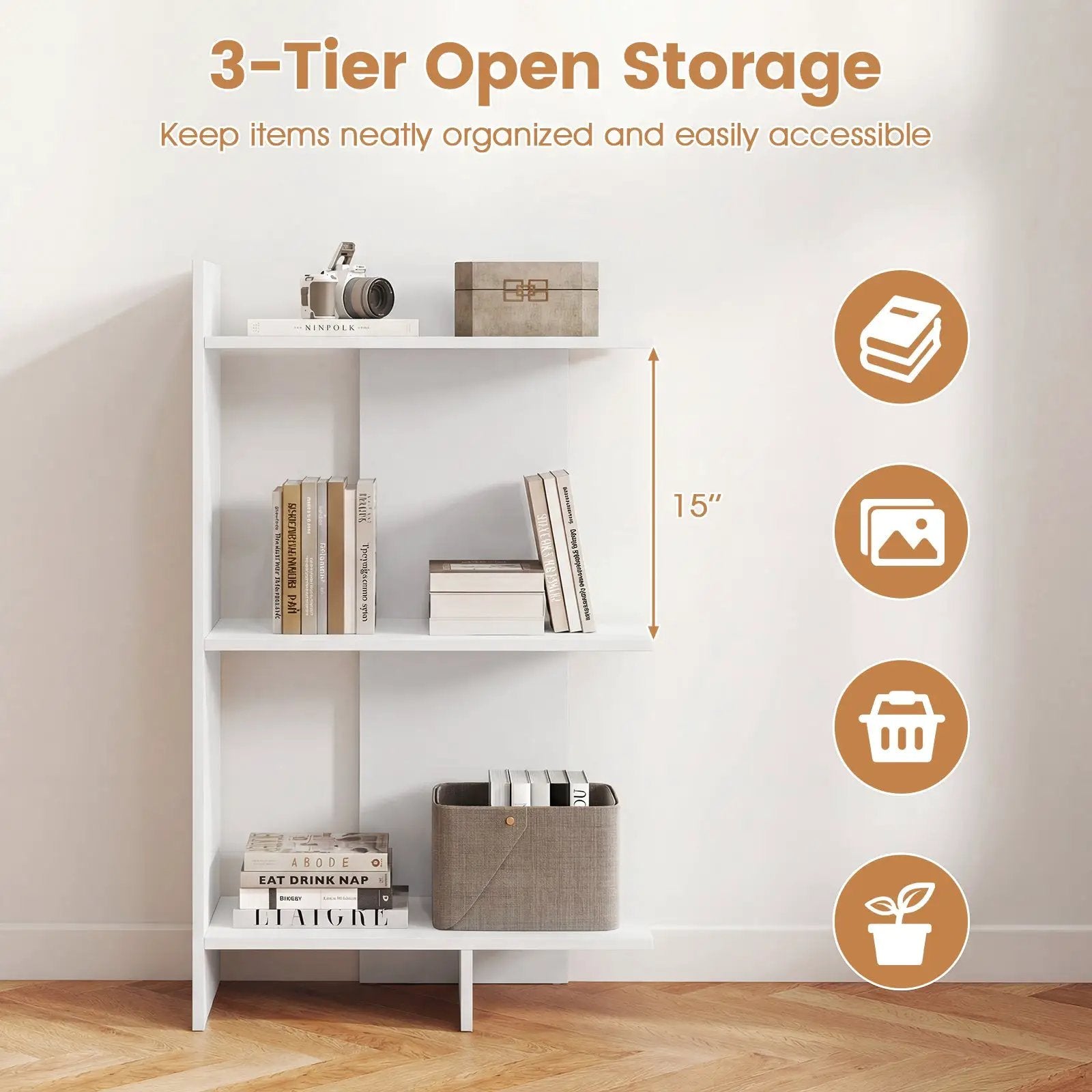 3 Tier Wooden Bookshelf with Anti-Tipping Kit by DirectDeals