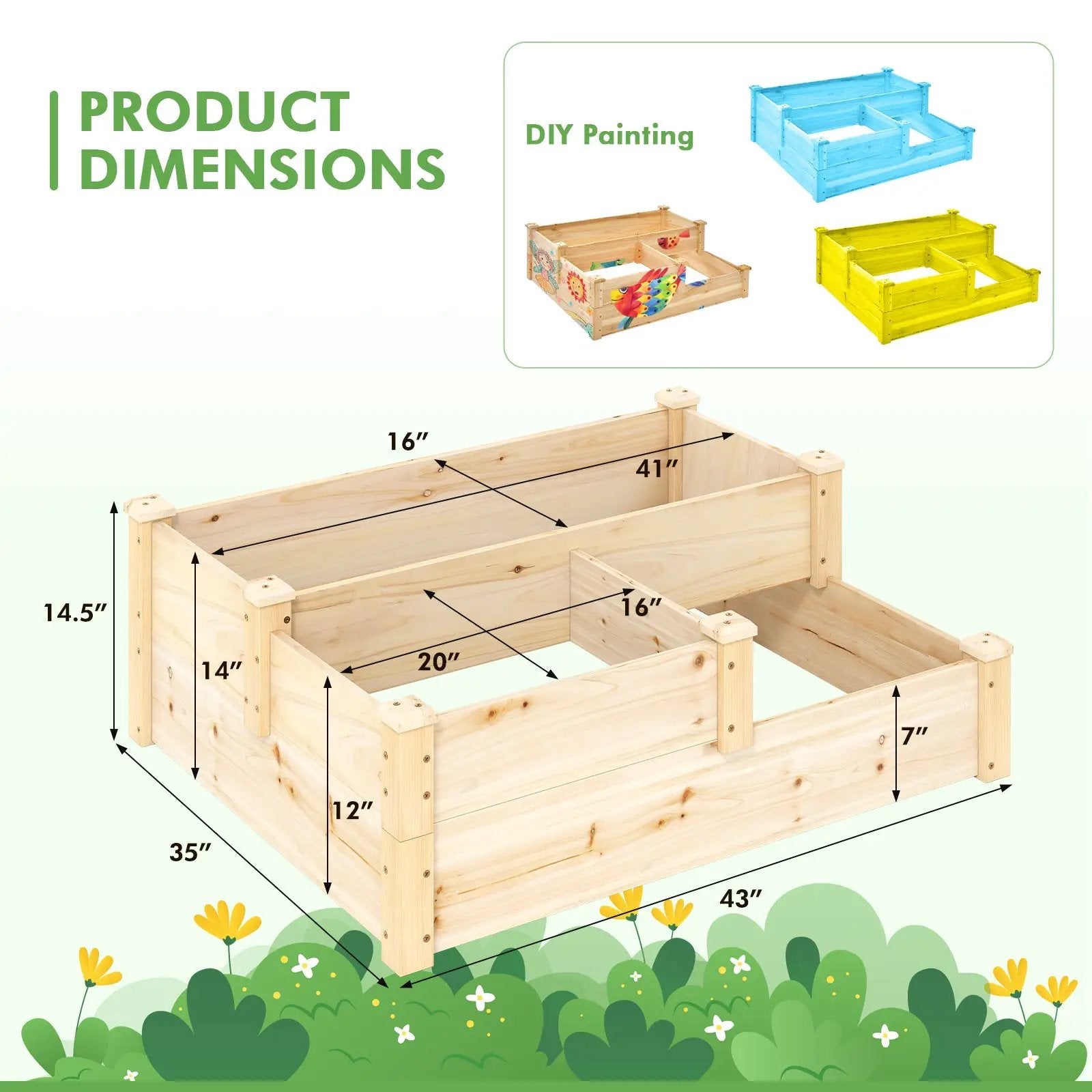 3-Tier Wooden Raised Garden Bed with Open-Ended Base-Natural by DirectDeals