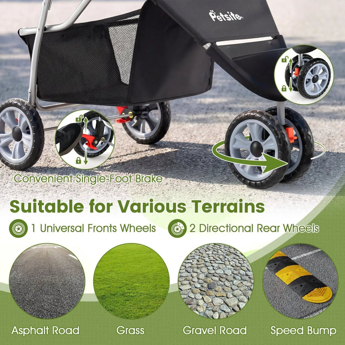 3 Wheel Pet Stroller for Small Dogs Cats up to 33 LBS, photo 15 of 16