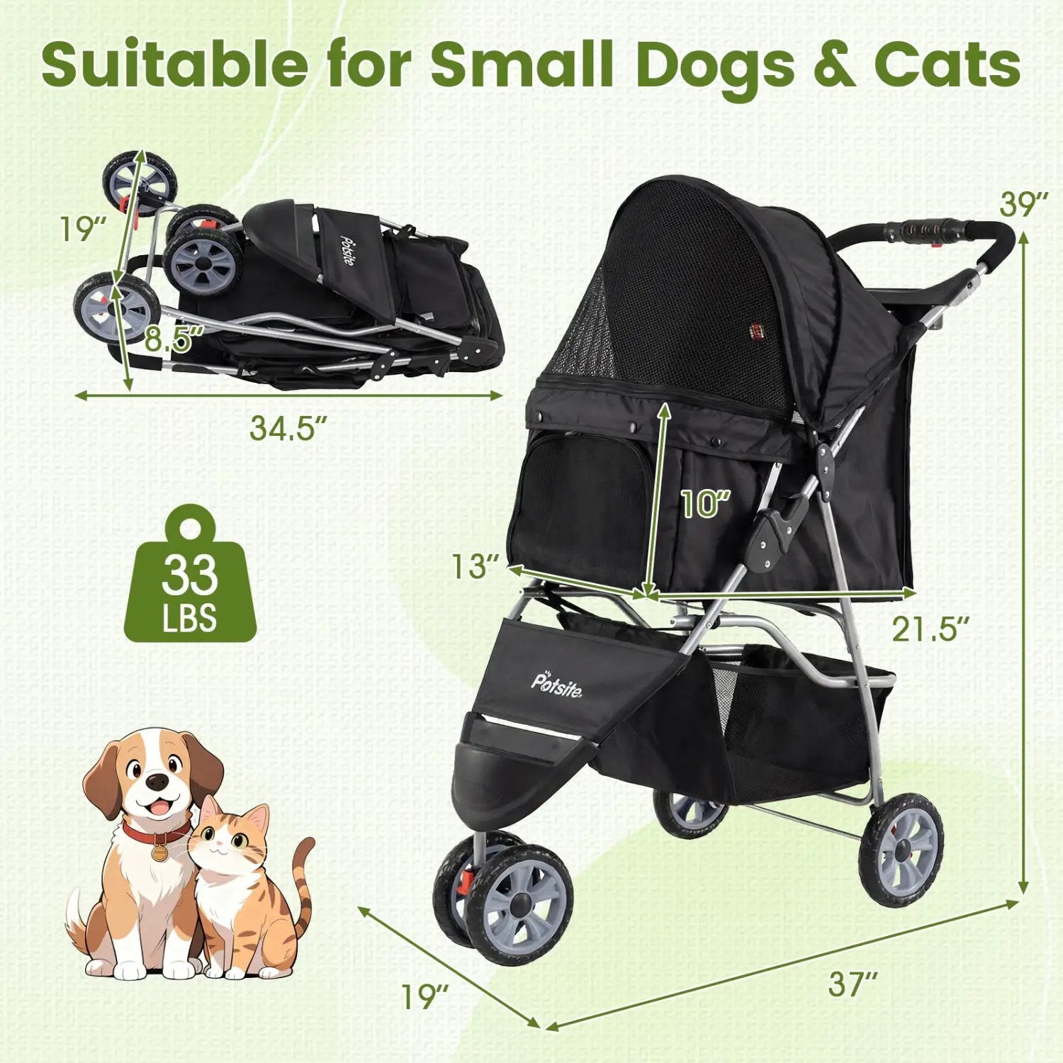 3 Wheel Pet Stroller for Small Dogs Cats up to 33 LBS by DirectDeals