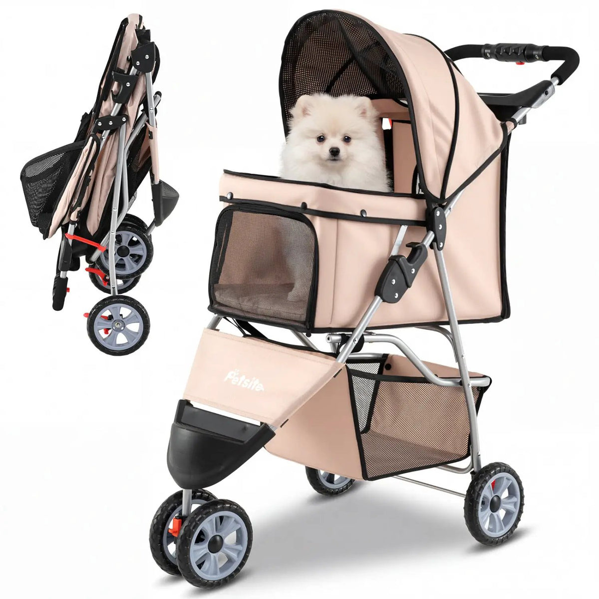 3 Wheel Pet Stroller for Small Dogs Cats up to 33 LBS, photo 8 of 16