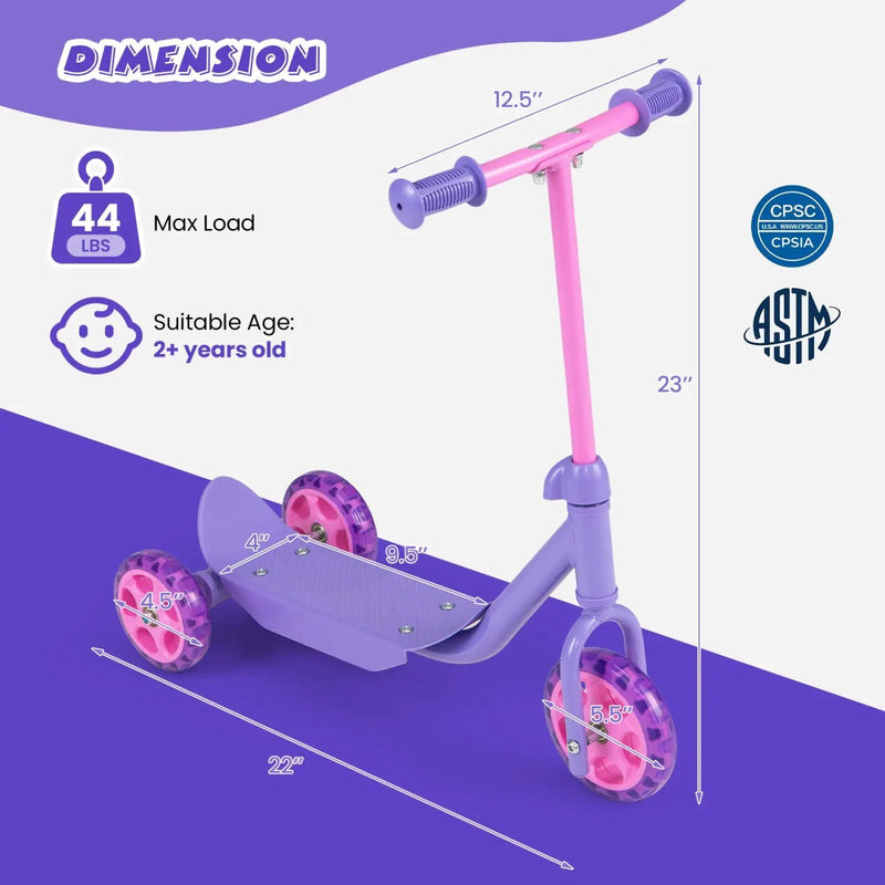3 Wheels Scooter for Kids Age 2+ with LED Light-Up Wheels and Wide Anti-Slip Deck by DirectDeals