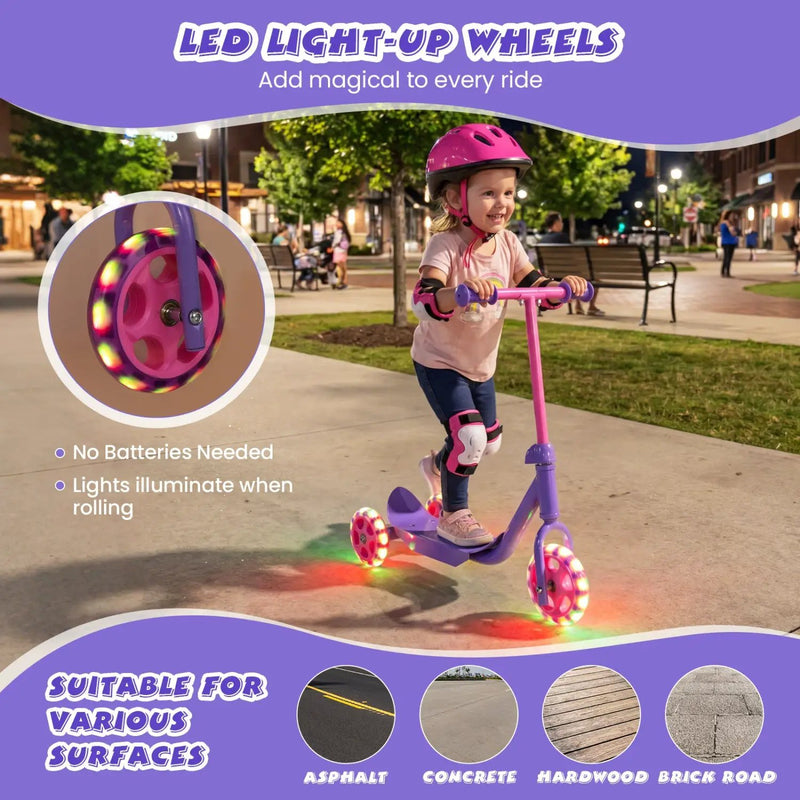 3 Wheels Scooter for Kids Age 2+ with LED Light-Up Wheels and Wide Anti-Slip Deck by DirectDeals