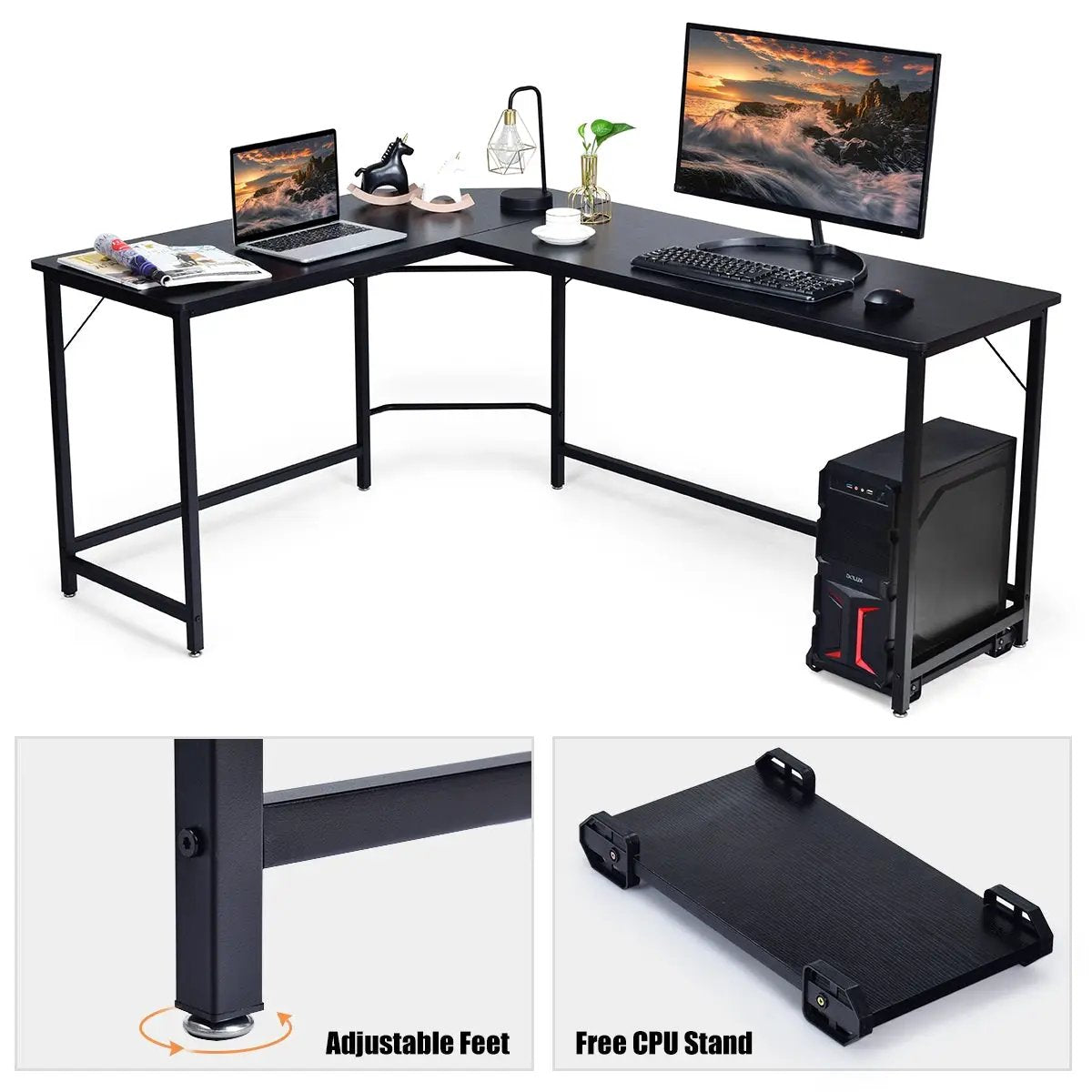 L Shaped Desk Corner Computer Desk PC Laptop Gaming Table Workstation, photo 15 of 24