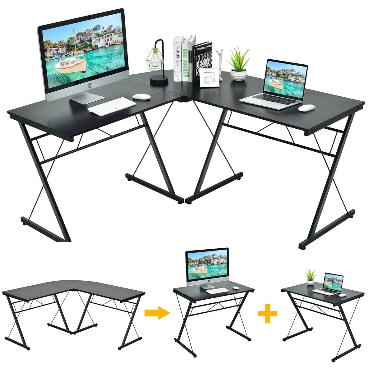 59 Inches L-Shaped Corner Desk Computer Table for Home Office Study Workstation, photo 8 of 9