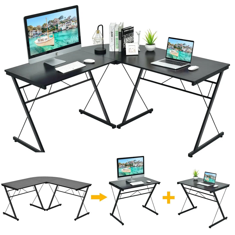 59 Inches L-Shaped Corner Desk Computer Table for Home Office Study Workstation by DirectDeals