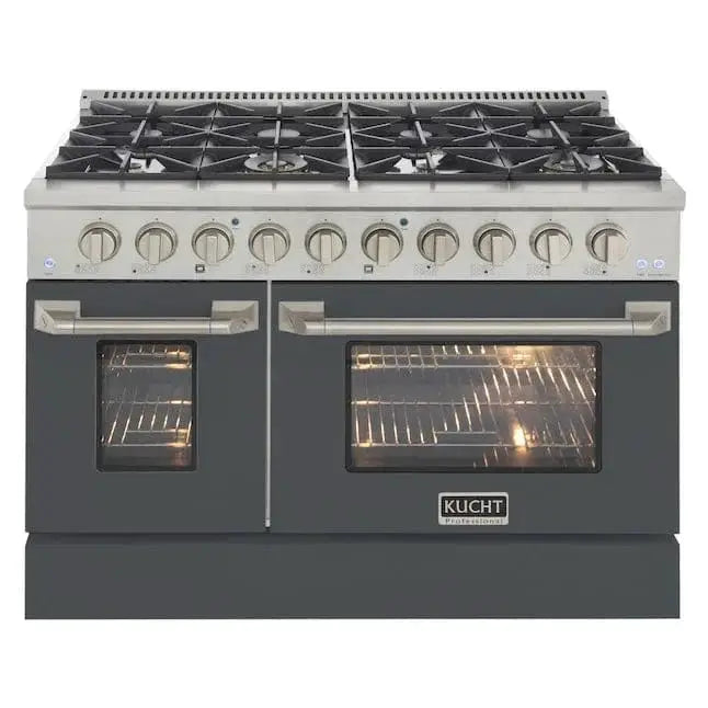 Kucht 48" Propane Range in Stainless Steel, Grey Doors, KNG481/LP-GR by Farmhouse Kitchen and Bath