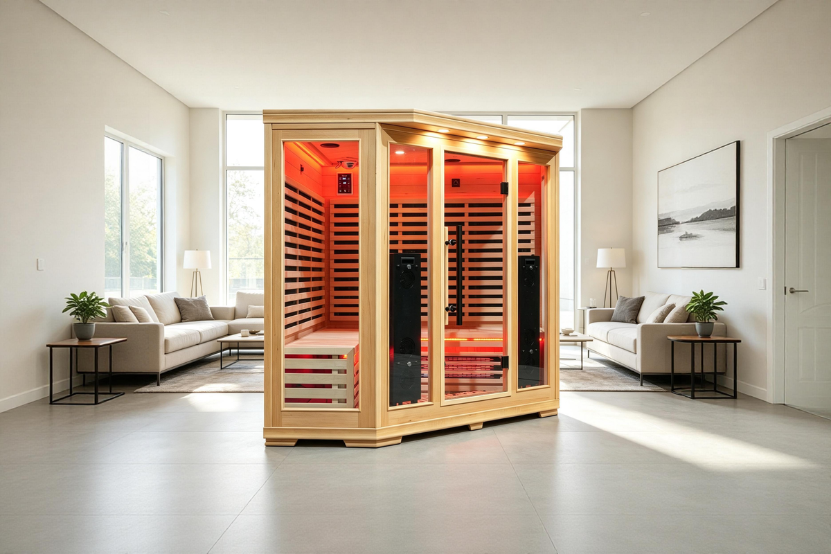 Blisspod I Vienna RED I All-In-One - Full Spectrum + Red Light Therapy I Indoor Corner Premium Sauna I 4-5 Person, photo 6 of 20