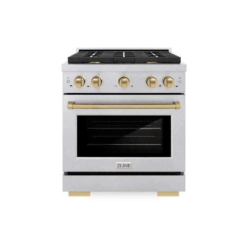 ZLINE 30"Paramount Dual Fuel Range DuraSnow® Champagne Bronze SDRSZ-30-CB by Farmhouse Kitchen and Bath