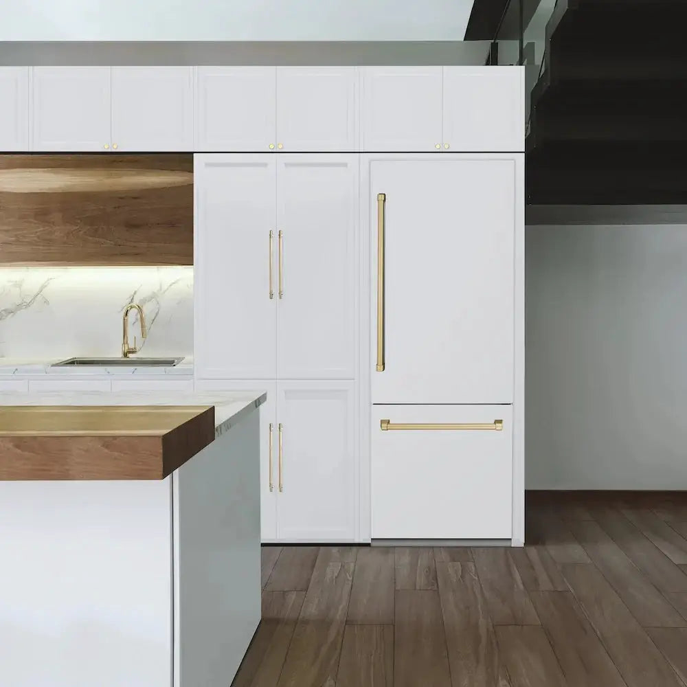 ZLINE Autograph Edition French Door Refrigerator, Internal Water, Ice Dispenser, White Matte, Champagne Bronze Accents RBIVZ-WM by Farmhouse Kitchen and Bath