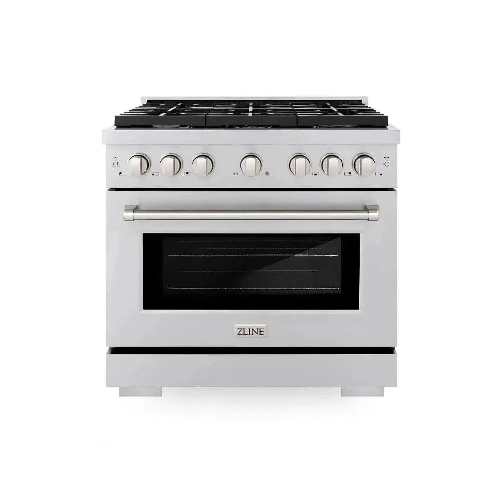 ZLINE 36"Paramount Dual Fuel Range Stainless Steel, Brass Burner, SDR-BR-36 by Farmhouse Kitchen and Bath