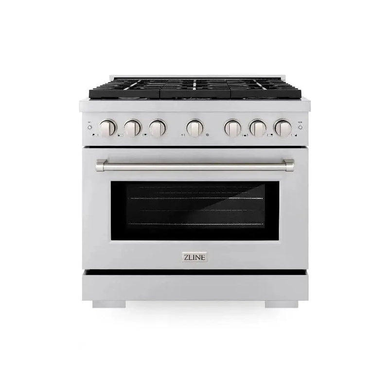 ZLINE 36"Paramount Dual Fuel Range Stainless Steel, Brass Burner, SDR-BR-36 by Farmhouse Kitchen and Bath