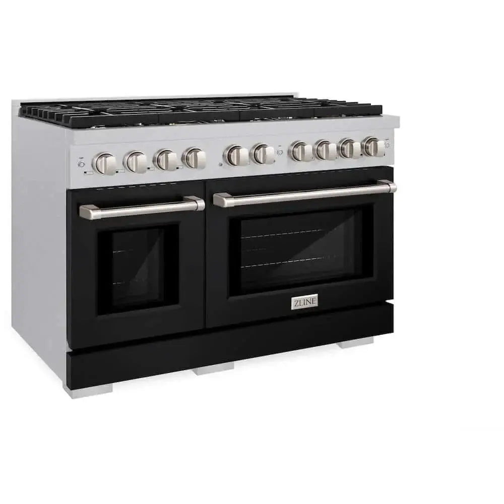 ZLINE 48"Gas Range, Convection Gas Oven, DuraSnow® Black Matte, SGRS-BLM-48 by Farmhouse Kitchen and Bath