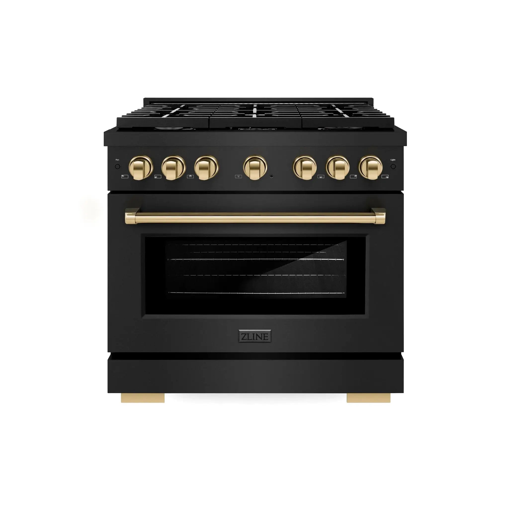 ZLINE 36"Paramount Dual Fuel Range Black Stainless Steel, Gold SDRBZ-36-G by Farmhouse Kitchen and Bath