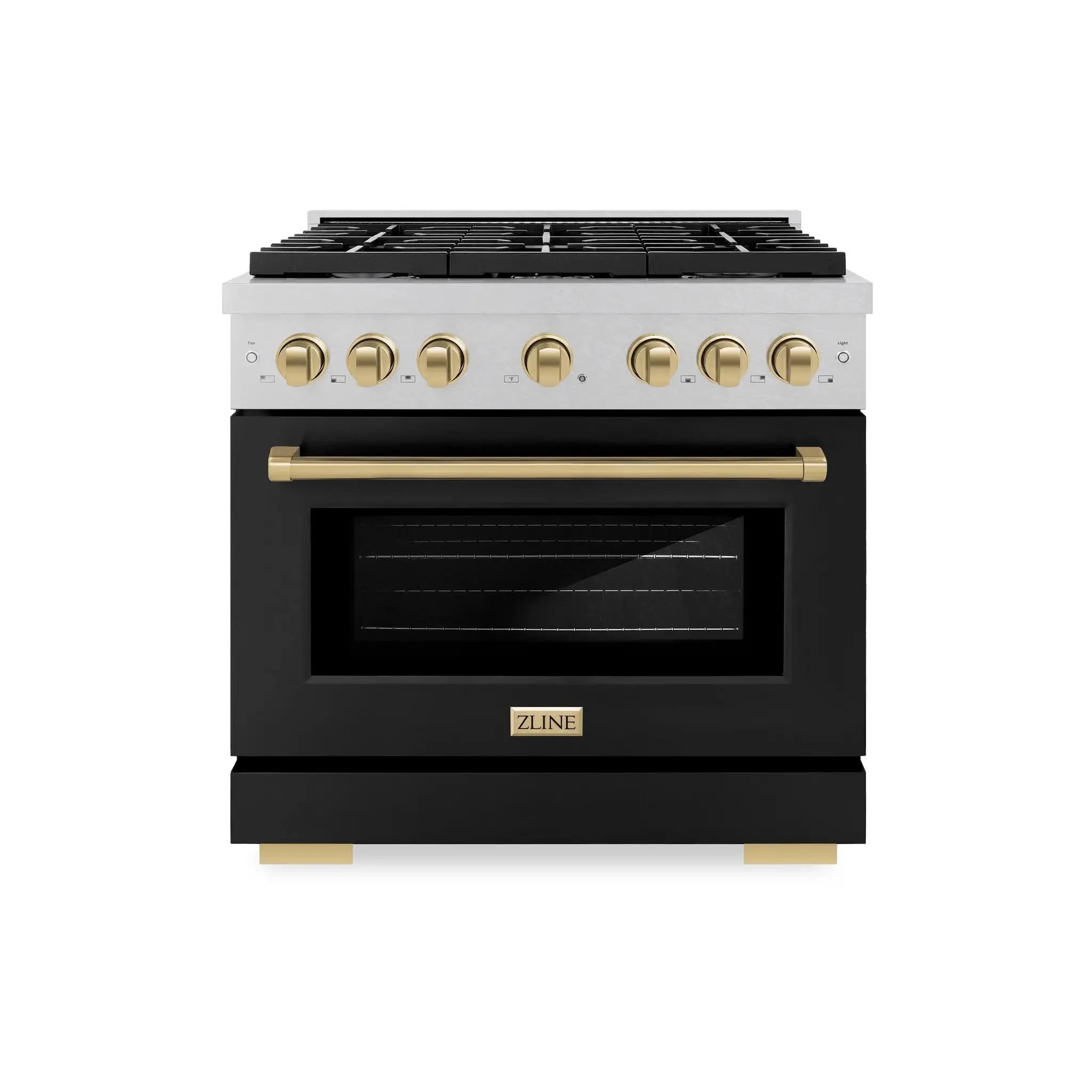 ZLINE 36"Paramount Dual Fuel Range DuraSnow® Black Matte, Champagne Bronze SDRSZ-BLM-36-CB by Farmhouse Kitchen and Bath