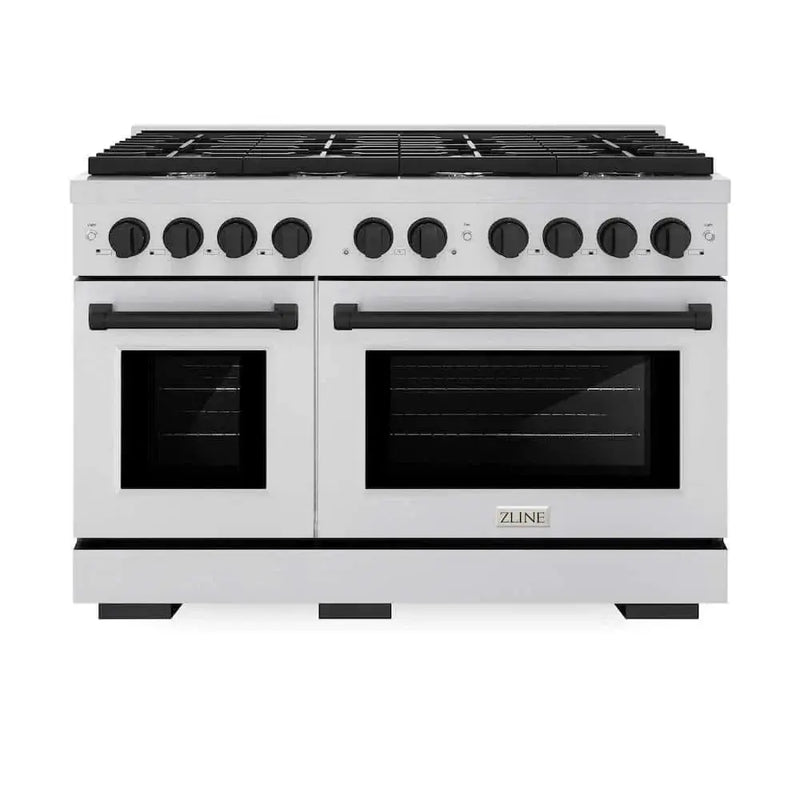 ZLINE 48"Gas Range, Convection Oven Stainless Steel, Matte Black, SGRZ-48-MB by Farmhouse Kitchen and Bath