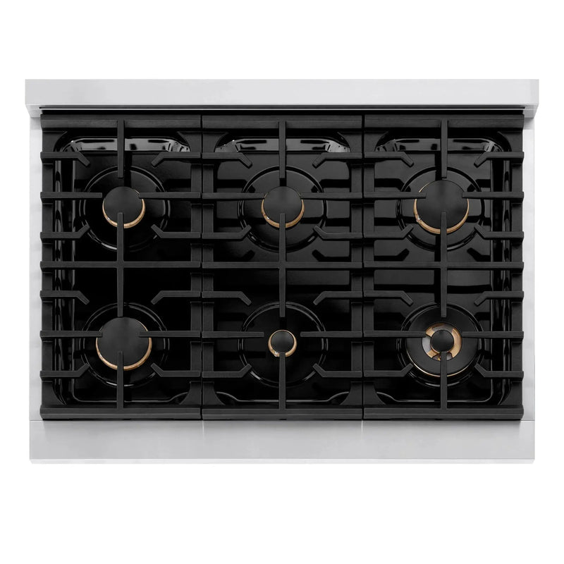 ZLINE 36" Paramount Gas Rangetop Stainless Steel Brass Burners SRT-BR-36 by Farmhouse Kitchen and Bath