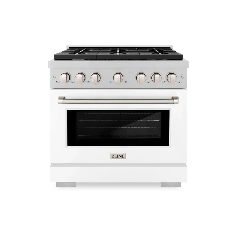 ZLINE 36"Paramount Dual Fuel Range DuraSnow® White Matte SDRS-WM-36 by Farmhouse Kitchen and Bath