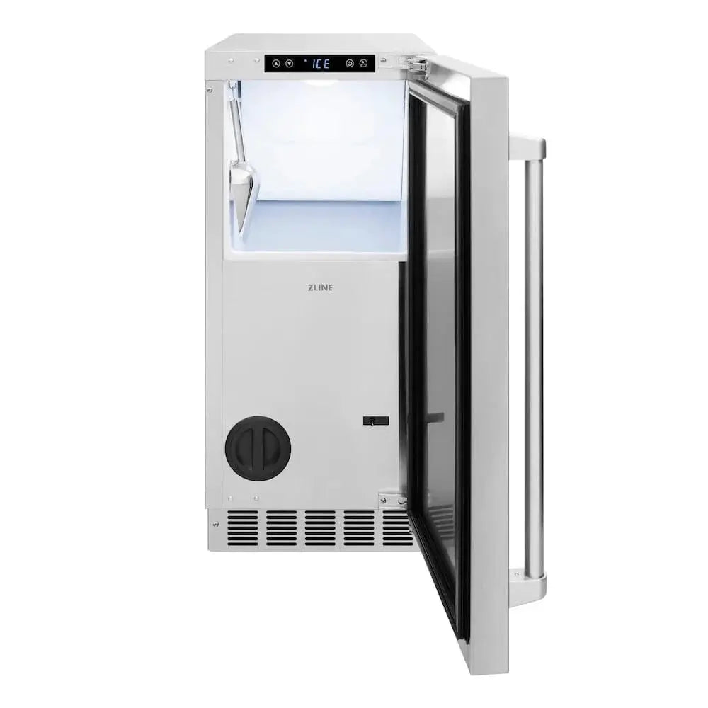 ZLINE 15" Touchstone Clear Cube Ice Maker Drain Pump Solid Stainless Steel Door ICCD-ST-15 by Farmhouse Kitchen and Bath