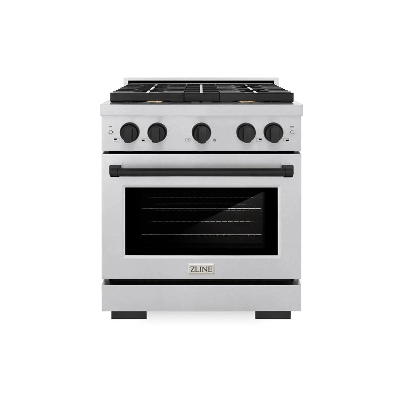 ZLINE 30"Paramount Dual Fuel Range DuraSnow® Matte Black SDRSZ-30-MB by Farmhouse Kitchen and Bath