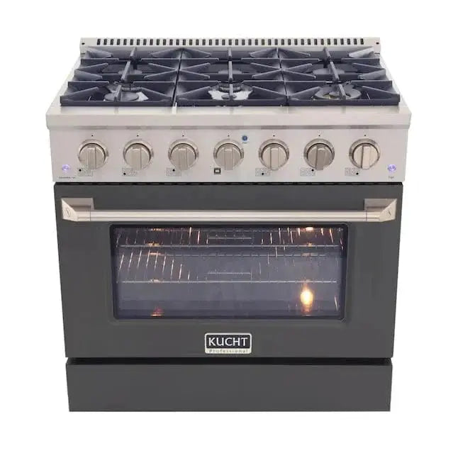 Kucht 36" Gas Range, Stainless Steel with Grey Oven Door, KNG361-GR by Farmhouse Kitchen and Bath