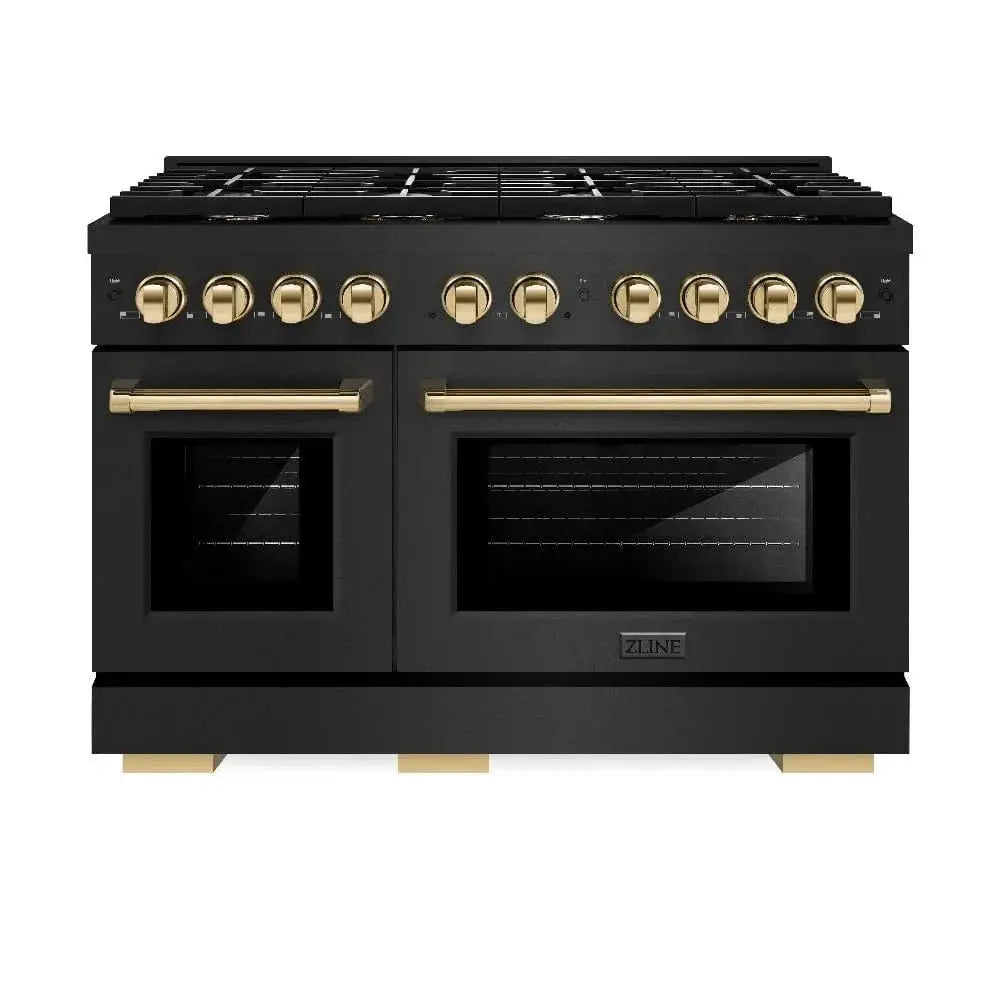 ZLINE 48"Paramount Dual Fuel Range Black Stainless Steel, Gold SDRBZ-48-G by Farmhouse Kitchen and Bath