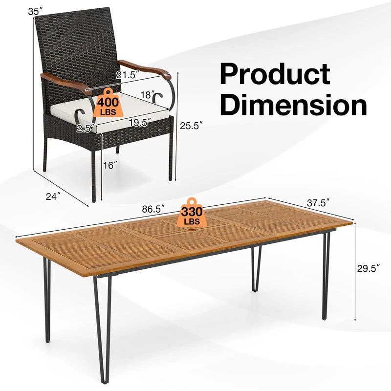 9 Pieces Outdoor Patio Dining Set with Soft Cushions and Umbrella Hole by DirectDeals