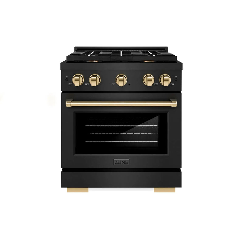 ZLINE 30"Paramount Dual Fuel Range Black Stainless Steel, Gold SDRBZ-30-G by Farmhouse Kitchen and Bath