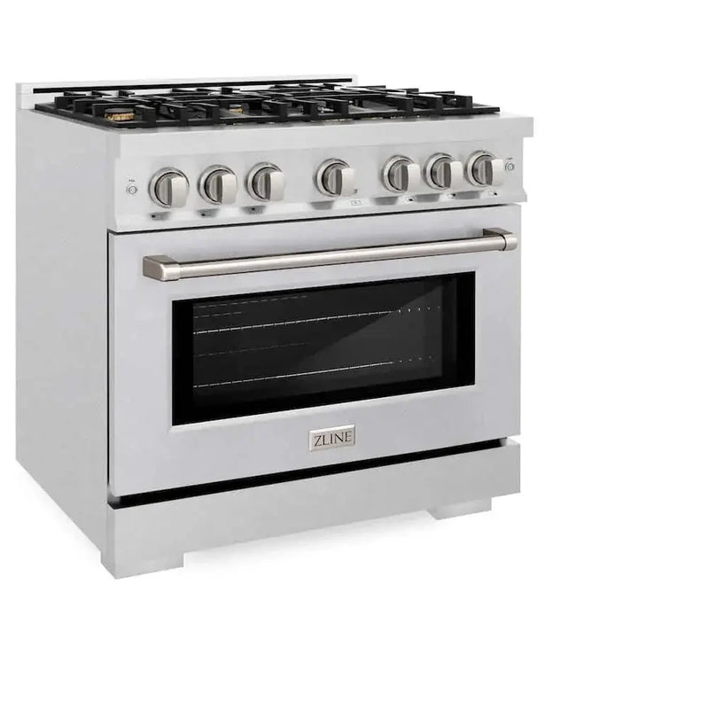 ZLINE 36" Select Gas Range Convection Gas Oven DuraSnow® Stainless Steel Brass Burners HGRS-BR-36 by Farmhouse Kitchen and Bath