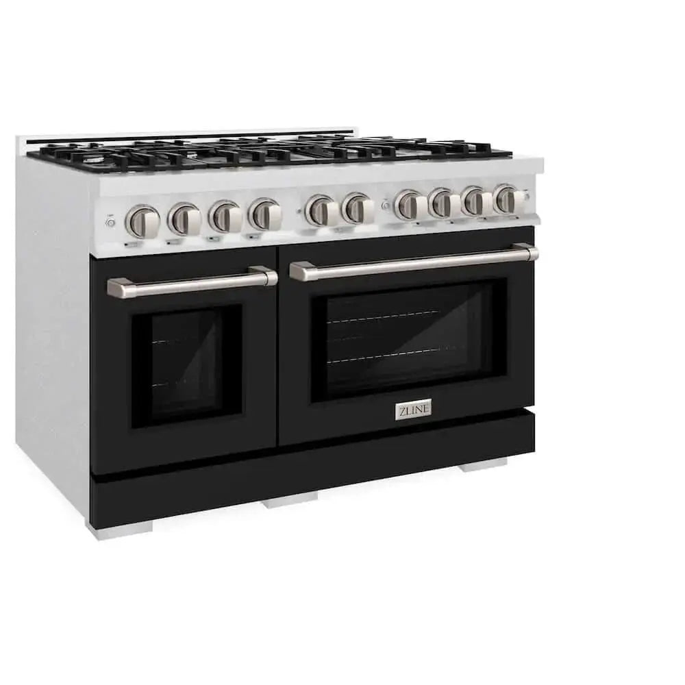 ZLINE 48" Select Dual Fuel Range Gas Cooktop Electric Convection Oven DuraSnow® Stainless Steel Black Matte Door HDRS-BLM-48 by Farmhouse Kitchen and Bath