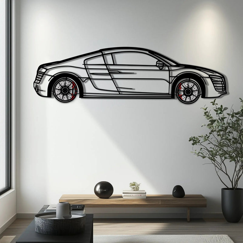 Audi R8 Metal Car Wall Art with Rotating Wheels - Exotic Supercar Silhouette Decor - Interactive Automotive Wall Art KAFMEKA096 by Enova Art