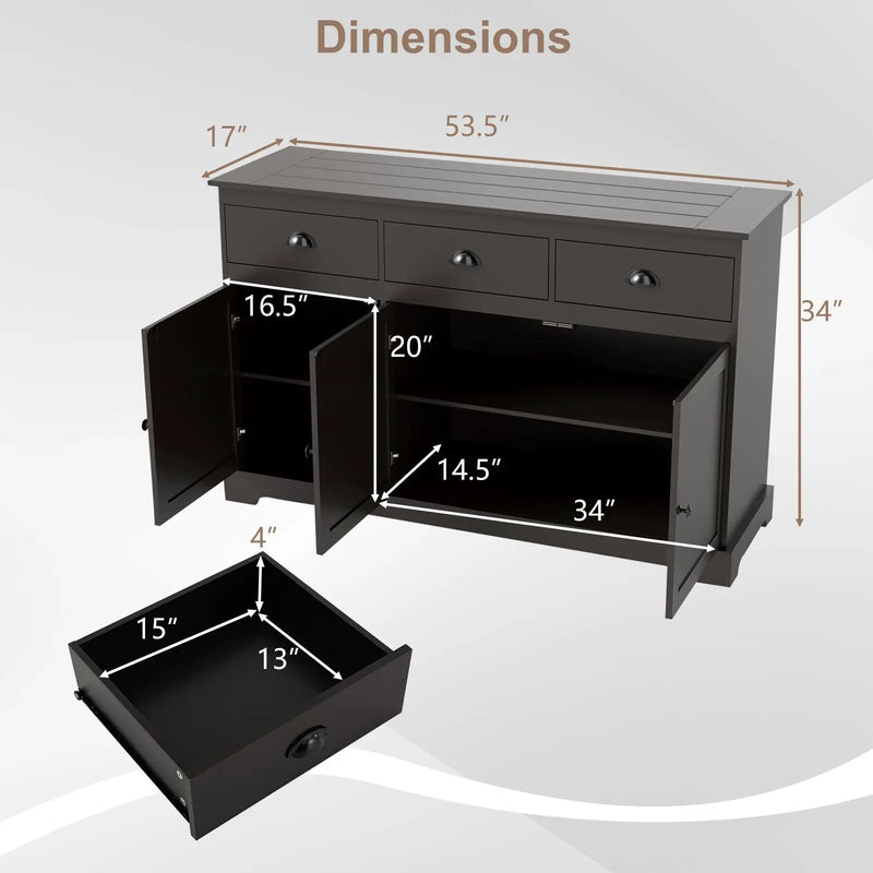 3 Drawers Sideboard Buffet Storage with Adjustable Shelves by DirectDeals