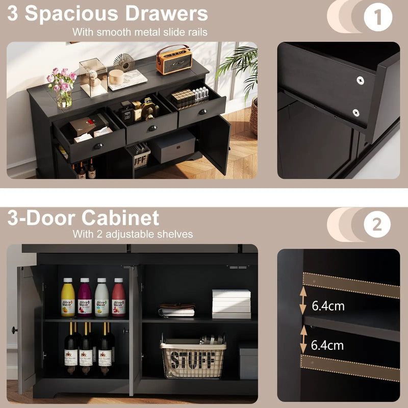 3 Drawers Sideboard Buffet Storage with Adjustable Shelves by DirectDeals