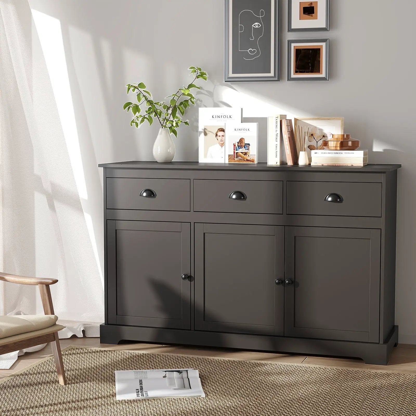 3 Drawers Sideboard Buffet Storage with Adjustable Shelves by DirectDeals
