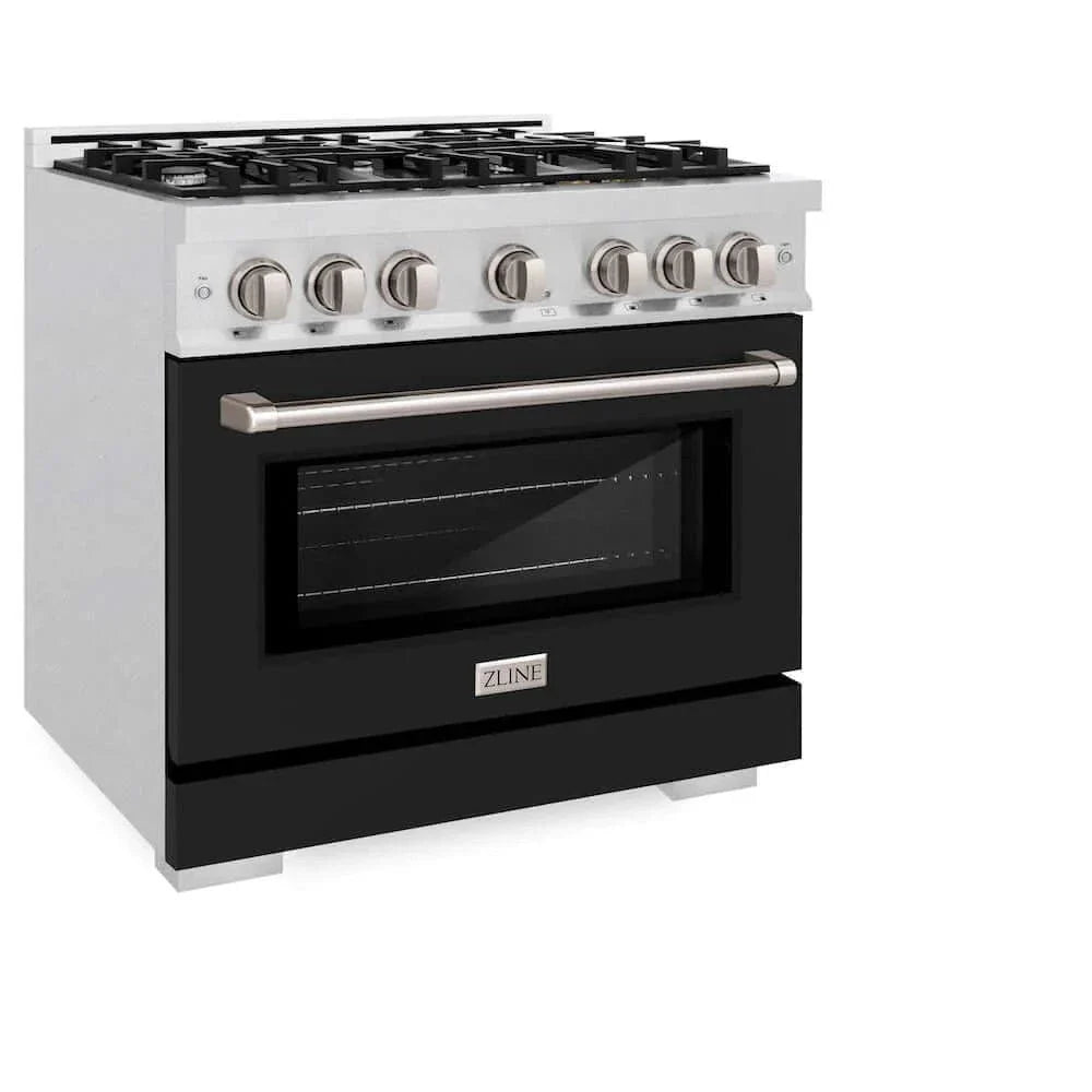 ZLINE 36" Select Dual Fuel Range Gas Cooktop Electric Convection Oven DuraSnow® Stainless Steel Black Matte Door HDRS-BLM-36 by Farmhouse Kitchen and Bath