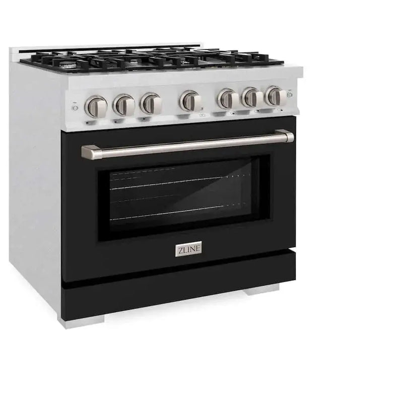 ZLINE 36" Select Dual Fuel Range Gas Cooktop Electric Convection Oven DuraSnow® Stainless Steel Black Matte Door HDRS-BLM-36 by Farmhouse Kitchen and Bath