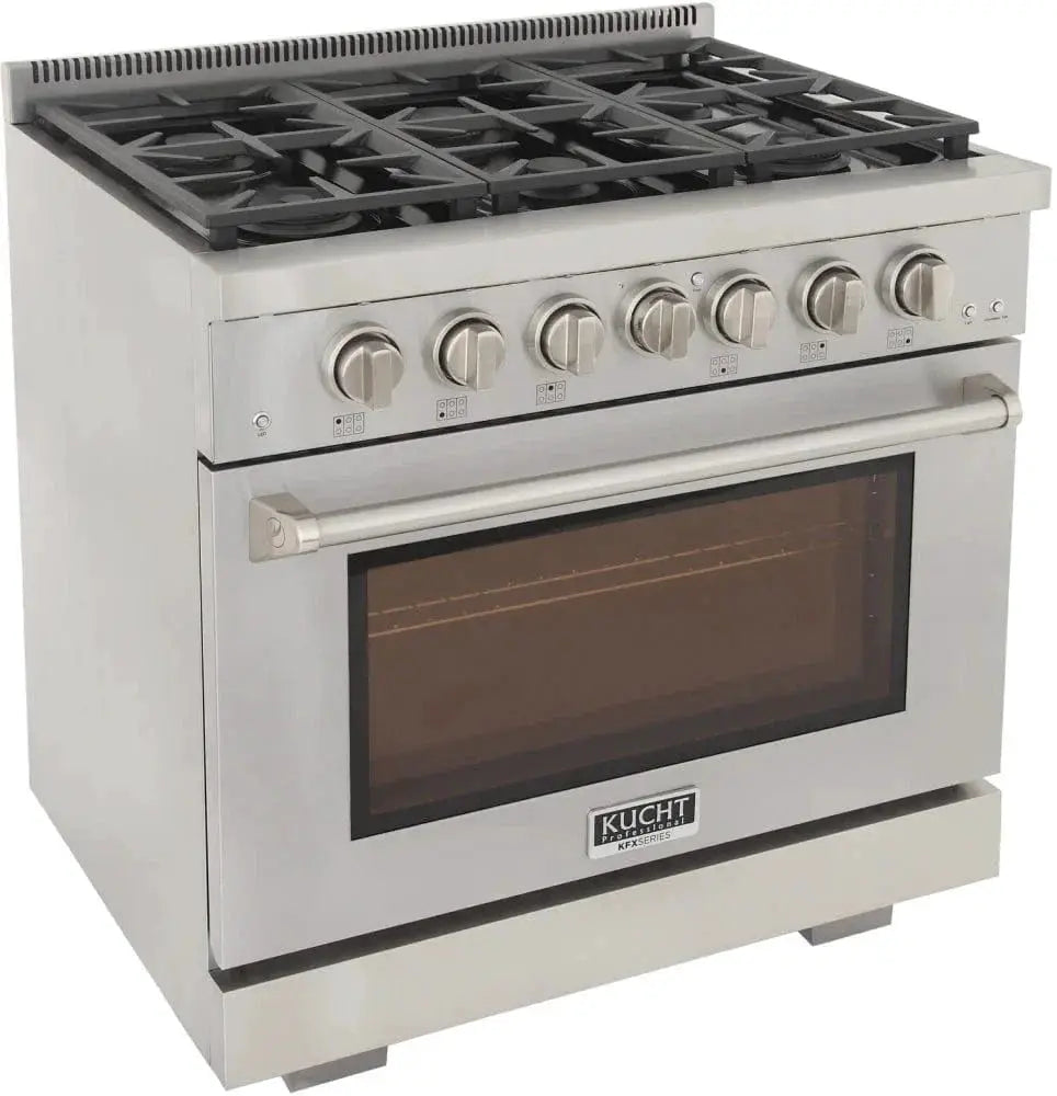 Kucht 36" Freestanding Professional Gas Range Liquid Propane KFX3600X/LP-S by Farmhouse Kitchen and Bath