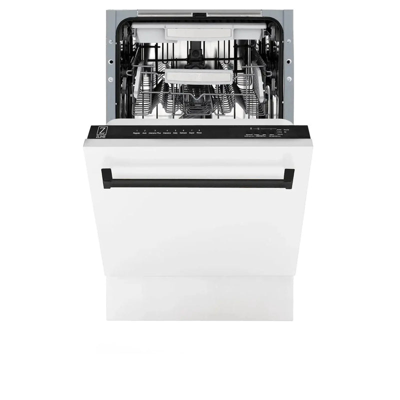 ZLINE Autograph 18" Dishwasher White Door, Black Handle DWVZ-WM-18-MB by Farmhouse Kitchen and Bath