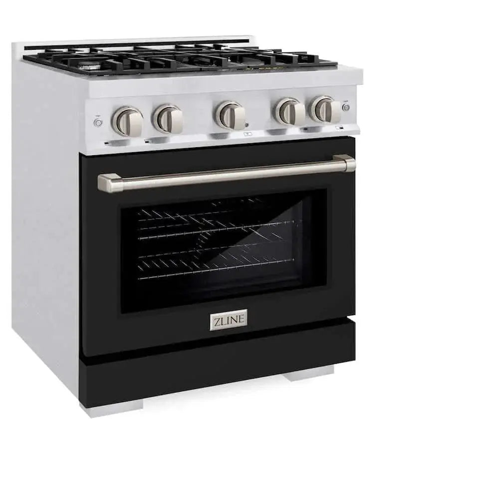 ZLINE 30" Select Dual Fuel Range Gas Cooktop Electric Convection Oven DuraSnow® Stainless Steel Black Matte Door HDRS-BLM-30 by Farmhouse Kitchen and Bath