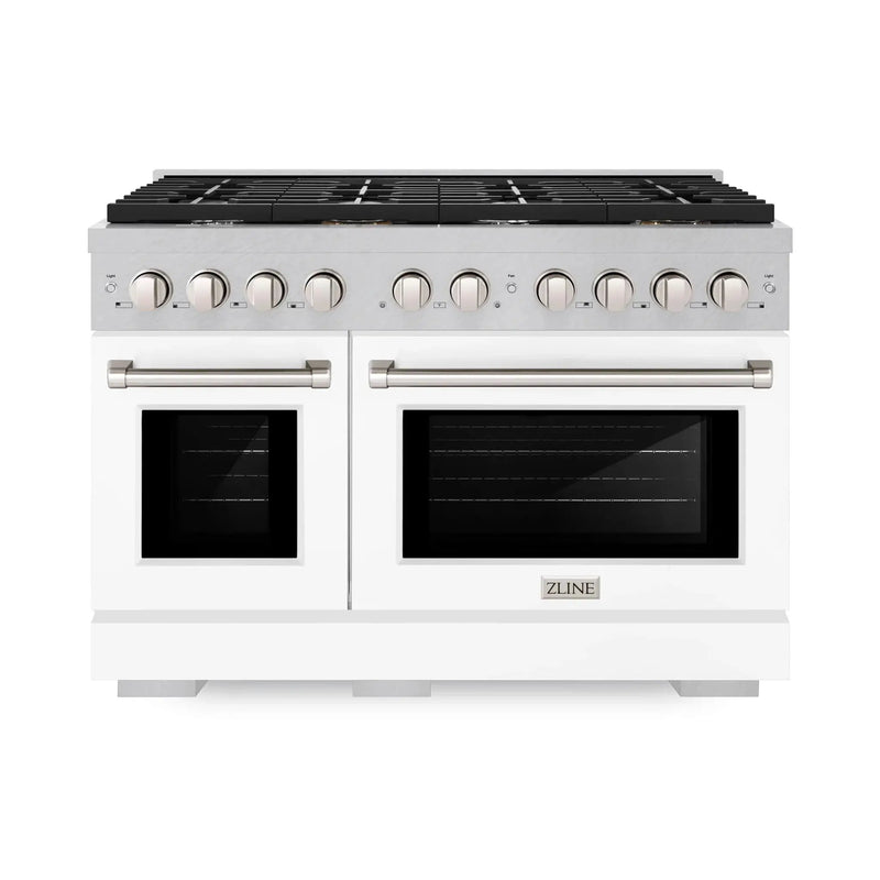 ZLINE 48"Paramount Dual Fuel Range DuraSnow® White Matte SDRS-WM-48 by Farmhouse Kitchen and Bath
