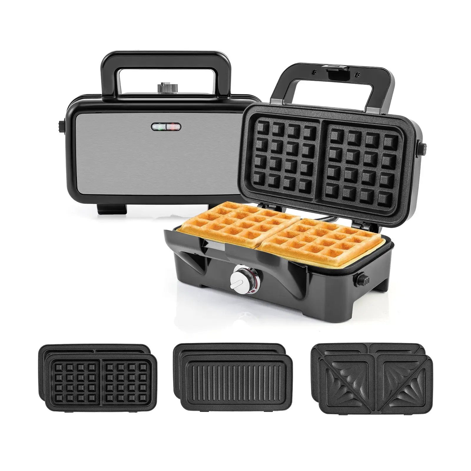 3-in-1 1082W Sandwich Maker with Removable Non-Stick Plates-Black by DirectDeals