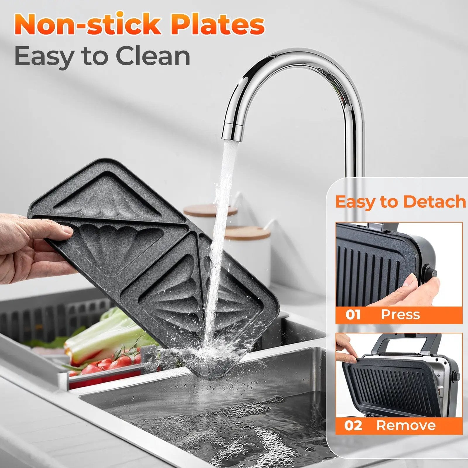 3-in-1 1082W Sandwich Maker with Removable Non-Stick Plates-Black by DirectDeals